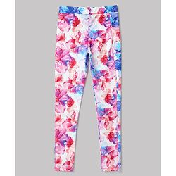 Pine Active Knit Full Length Leggings With Floral Print - White