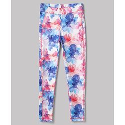 Pine Active Knit Full Length Leggings With Floral Print - White