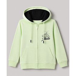 Pine Kids 100% Cotton Knit Full Sleeves and Landscape Print Hooded Sweatshirts in Light Green