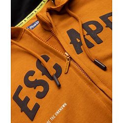 Pine Kids 100% Cotton Knit Hooded SweatJacket with Full Sleeves and Landscape Print in Mustard