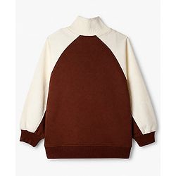 Pine Kids 100% Cotton Knit Sweatshirt with High Neck & Full Raglan Sleeves Front Zipper and Cool Beauty Print in Brown