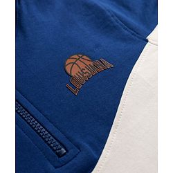 Pine Kids 100% Cotton Knit Full Sleeves Limoges Sweatshirt with Front Zipper and Basketball Patch in Navy Blue