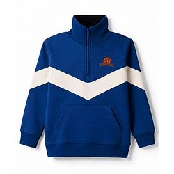 Pine Kids 100% Cotton Knit Full Sleeves Limoges Sweatshirt with Front Zipper and Basketball Patch in Navy Blue