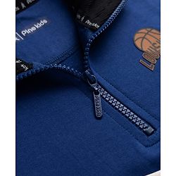 Pine Kids 100% Cotton Knit Full Sleeves Limoges Sweatshirt with Front Zipper and Basketball Patch in Navy Blue