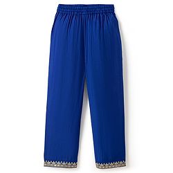 Pine Kids Woven Kurti and Churidar Set with Dupatta with Three Fourth Sleeves and Floral Motifs Embroidery in Royal Blue
