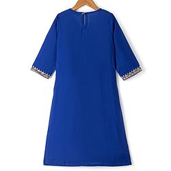 Pine Kids Woven Kurti and Churidar Set with Dupatta with Three Fourth Sleeves and Floral Motifs Embroidery in Royal Blue