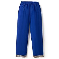 Pine Kids Woven Kurti and Churidar Set with Dupatta with Three Fourth Sleeves and Floral Motifs Embroidery in Royal Blue