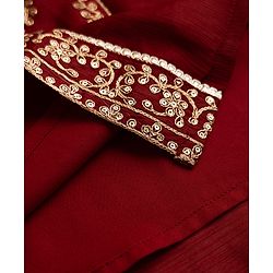 Pine Kids Woven 3/4th Sleeves Kurti & Churidar and Dupatta Set With Floral Motif Embroidery in Maroon
