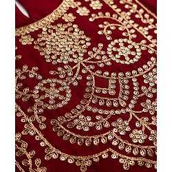 Pine Kids Woven 3/4th Sleeves Kurti & Churidar and Dupatta Set With Floral Motif Embroidery in Maroon