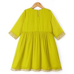 Pine Kids Woven Kurti and Gharara Set with Three Fourth Sleeves and Embroidery in Olive Green
