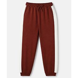 Pine Kids Cotton Blend Knit Half Sleeves T-Shirt and Jogger with Typography Print in Brown