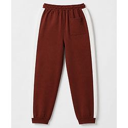 Pine Kids Cotton Blend Knit Half Sleeves T-Shirt and Jogger with Typography Print in Brown