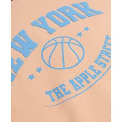 Pine Kids Cotton Blend Looper Knit Half Sleeves T-Shirt and Jogger with New York Basketball Print in Peach