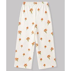 Pine Kids Cotton Knit Half Sleeves T-Shirt & Pyjama Night Suit with Floral Print - Peach