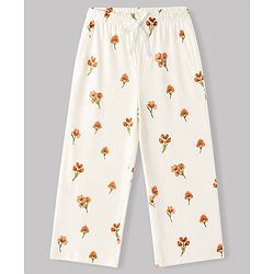 Pine Kids Cotton Knit Half Sleeves T-Shirt & Pyjama Night Suit with Floral Print - Peach
