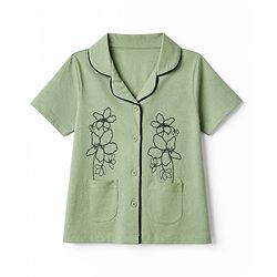 Pine Kids 100% Cotton Bio Washed Single Jersery 180 Gsm Knit Co-ord Shirt & Pajama Night Suit with Floral Print - Light Green