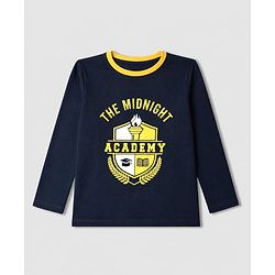 Pine Kids Cotton Knit Full Sleeves T Shirt Pyjama Nightwear Suit With Text Print - Navy Blue