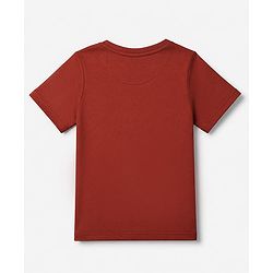 Pine Kids 100% Cotton Knit T-Shirt with Half Sleeves and Tiger Text in Brown