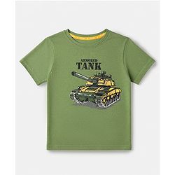 Pine Kids 100% Cotton Knit T-Shirt with Half Sleeves and Armored Tank Text & Print - Green