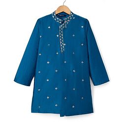 Pine Kids Woven Full Sleeves Sequinned Kurta & Pyjama Set - Teal Blue