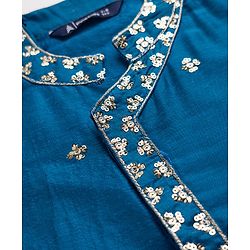 Pine Kids Woven Full Sleeves Sequinned Kurta & Pyjama Set - Teal Blue
