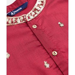 Pine Kids Woven Kurta Pyjama Set with Full Sleeves and Embellishment Embroidery in Red for 4-5 Years