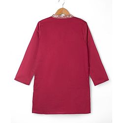 Pine Kids Woven Kurta Pyjama Set with Full Sleeves and Embellishment Embroidery in Red for 4-5 Years