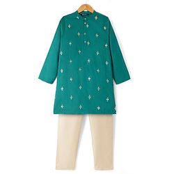 Pine Kids Woven Full Sleeves Sequinned Kurta & Pyjama Set - Green