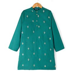 Pine Kids Woven Full Sleeves Sequinned Kurta & Pyjama Set - Green
