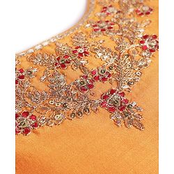 Pine Kids Woven Half Sleeves Floral Embroidered Choli & Lehenga Set WIth Dupatta - Red
