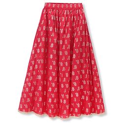 Pine Kids Woven Half Sleeves Floral Embroidered Choli & Lehenga Set WIth Dupatta - Red