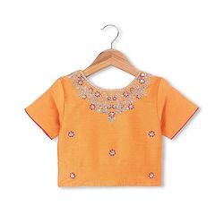 Pine Kids Woven Half Sleeves Floral Embroidered Choli & Lehenga Set WIth Dupatta - Red