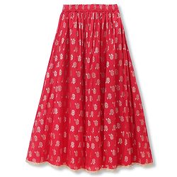 Pine Kids Woven Half Sleeves Floral Embroidered Choli & Lehenga Set WIth Dupatta - Red