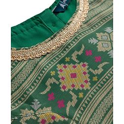 Pine Kids Woven Lehenga Choli Dupatta with Half Sleeves and Geometric Print in Red