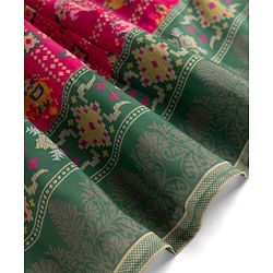 Pine Kids Woven Lehenga Choli Dupatta with Half Sleeves and Geometric Print in Red