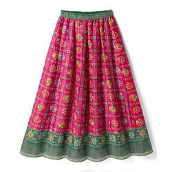 Pine Kids Woven Lehenga Choli Dupatta with Half Sleeves and Geometric Print in Red