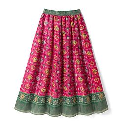 Pine Kids Woven Lehenga Choli Dupatta with Half Sleeves and Geometric Print in Red