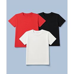 Pine Kids Cotton Knit Solid Half Sleeves T-Shirts Pack of 3 - Red, Black & White