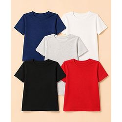Pine Kids Cotton Knit Half Sleeves Solid T-Shirt Pack Of 5 - Black Red Navy Blue White & Grey