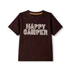 Pine Kids 100% Cotton Knit T-Shirts with Half Sleeves and Happy Camper Text Print - Dark Brown
