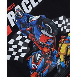 Pine Kids 100% Cotton Knit Half Sleeves T-Shirts with Racing Print - Black