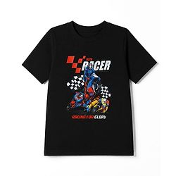Pine Kids 100% Cotton Knit Half Sleeves T-Shirts with Racing Print - Black