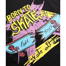 Pine Kids 100% Cotton Knit T-Shirt with Half Sleeves and Skateboard Print in Black