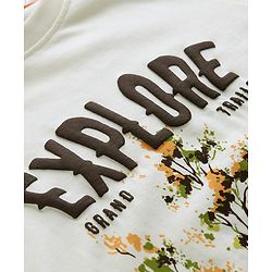 Pine Kids 100% Cotton Knit T-Shirt with Half Sleeves and Landscape Print in Offwhite for 4-5 Years