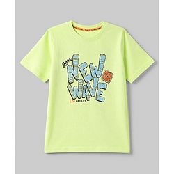 Pine Kids 100% Cotton Knit T-Shirt with Half Sleeves and New Wave Print in Lime Green