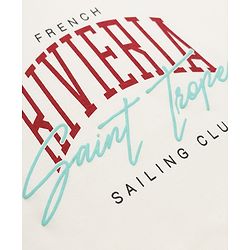 Pine Kids 100% Cotton Knit T-Shirts with Half Sleeves and French Riviera Saint Tropez Sailing Club Print in Offwhite for 4-5 Years