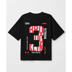 Pine Kids 100% Cotton Knit T-Shirts with Half Sleeves, Drop Shoulder Sleeves and 3 Brooklyn Print in Black