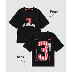 Pine Kids 100% Cotton Knit T-Shirts with Half Sleeves, Drop Shoulder Sleeves and 3 Brooklyn Print in Black