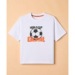 Pine Kids 100% Cotton Knit T-Shirt with Half Sleeves and Soccer Ball Print in White
