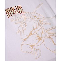 Pine Kids 100% Cotton Knit T-Shirts with Half Sleeves, Drop Shoulder and Ninja Print in White
